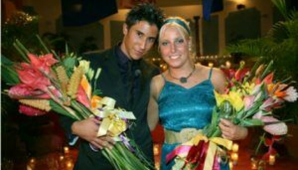 Så glade så Nick og Diana ud, da de i 2006 løb med titlen som vindere af 'Paradise Hotel'. (Foto: TV3)