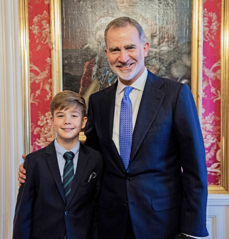 Under sit
besøg i
Danmark
fik kong
Felipe også
hilst på
12-årige
prins Vincent, som
han stod
fadder for
ved hans dåb
tilbage i april
2011.