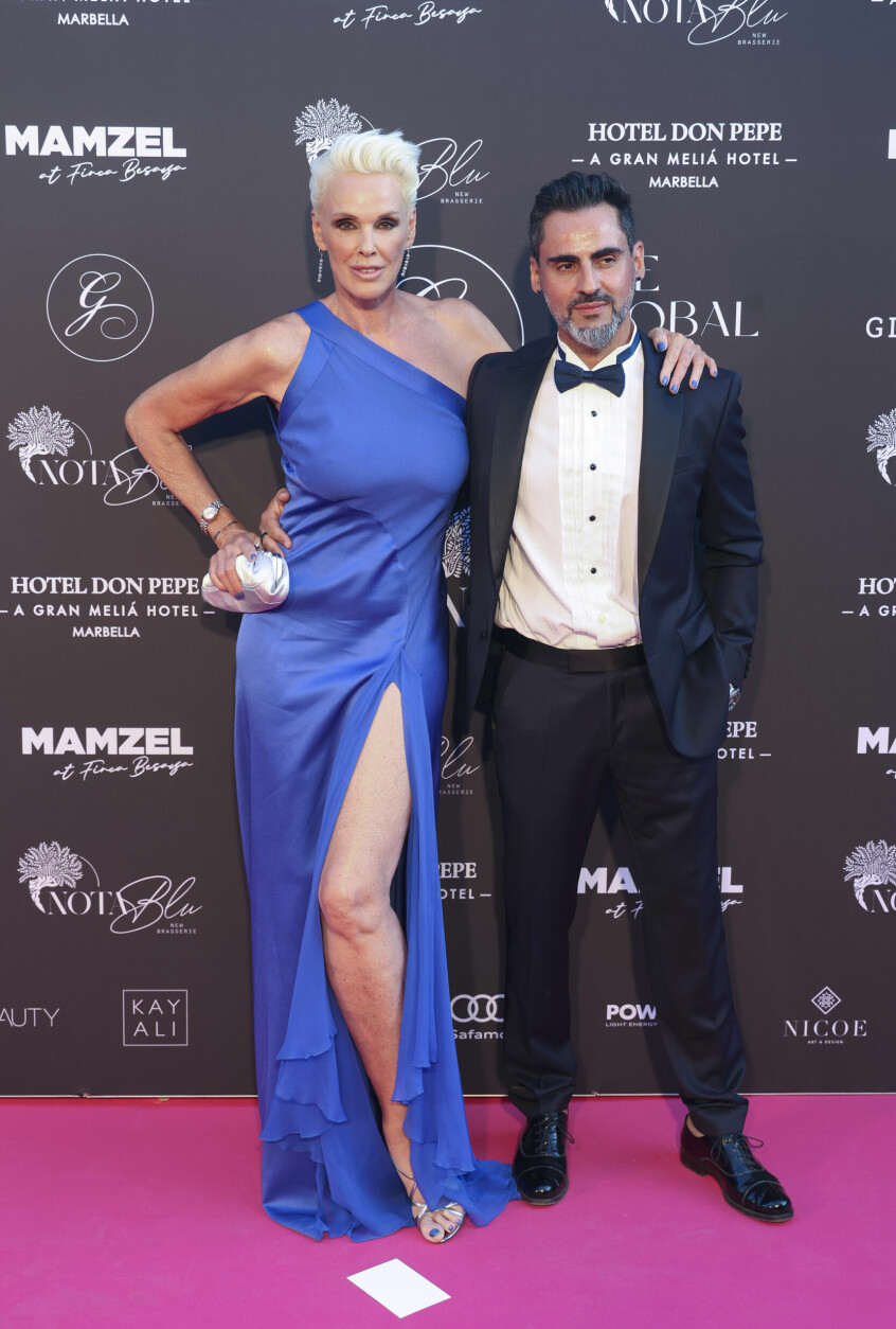 Gitte Nielsen og Mattia Dessi ved en fest på Hotel Don Pepe i Marbella, Spanien, i juli 2023.
