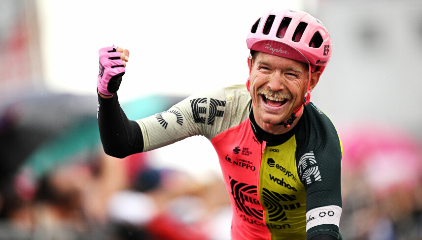 Magnus Cort of Denmark and Team EF Education-EasyPost celebrates at finish line as stage winner during the 106th Giro d'Italia 2023