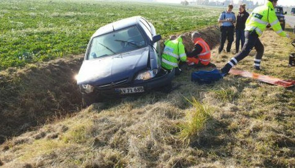 Det kunne være gået helt galt for Sabrina, da hendes bil skred ud, og hun blev kastet rundt i den. (Foto: Privat)