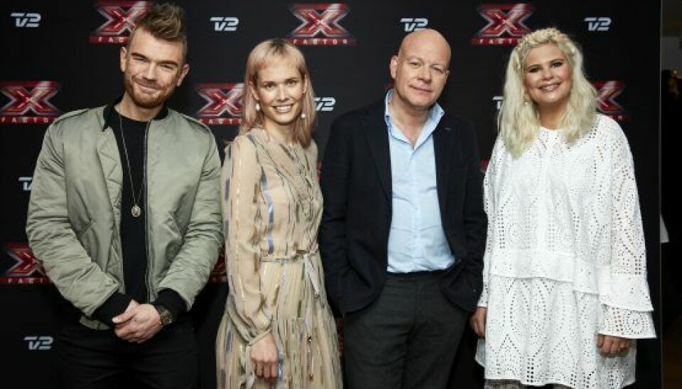 Pressemøde på 'X Factor' 2019, TV2Lars Ankerstjerne Christensen aka AnkerstjerneNanna Øland Fabricius aka Oh LandThomas BlachmanSofie Linde Ingversen