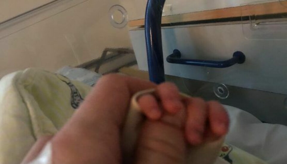 Sandra fødte en lille dreng den 18. marts 2020. (Foto: privat)