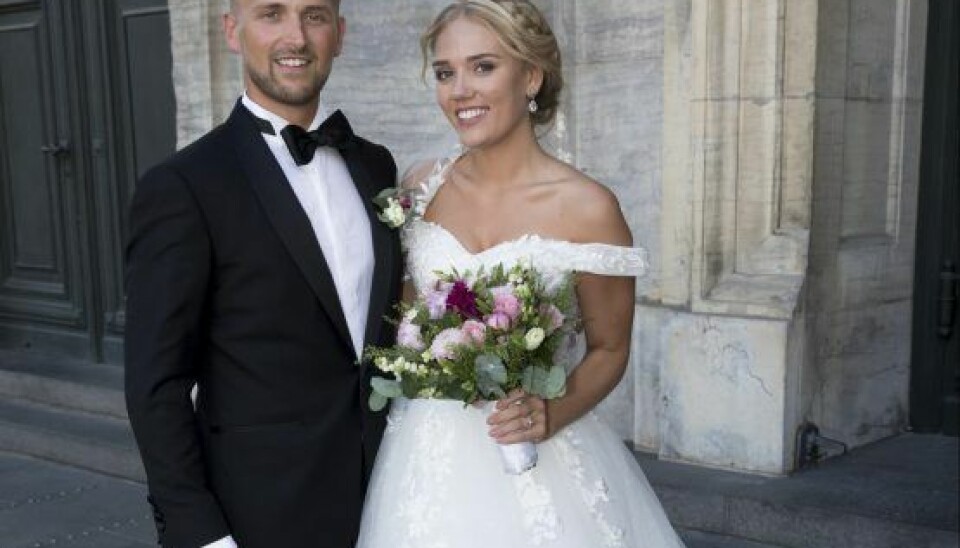Nathalie Mathorne og Mads Bislev Jakobsen blev gift i Marmorkirken i København lørdag d. 11. august 2018 (Foto: Lars E. Andreasen)