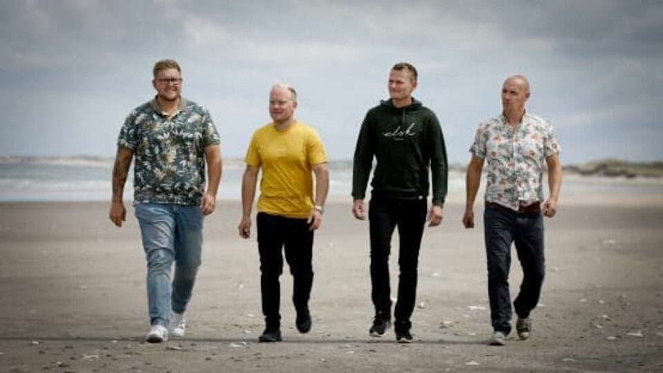 Mathias Hangaard, Christian Svaneborg, Jonas Larsen og Peder Damborg. 'Kærlighed hvor kragerne vender sæson 2. (Foto: Anders Brohus/TV 2)