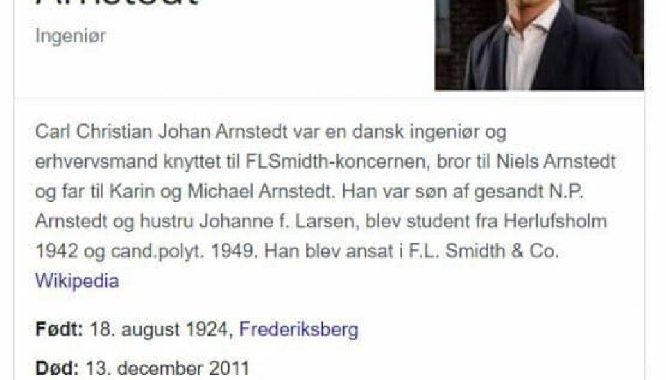 Googler man Christian Arnstedt, så får man at vide, at han døde i 2011 (Foto: Google)