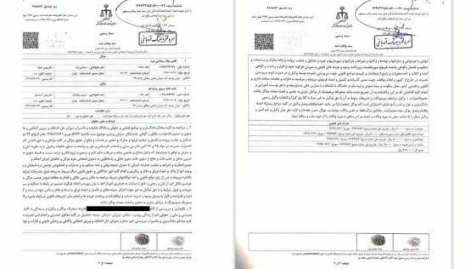 Dette dokumenter udgør en fuldmagt, hvor Milad giver rettighederne til Haleh til at blive skilt fra ham og til at bestemme egenrådigt over deres søn (Foto: Privat)