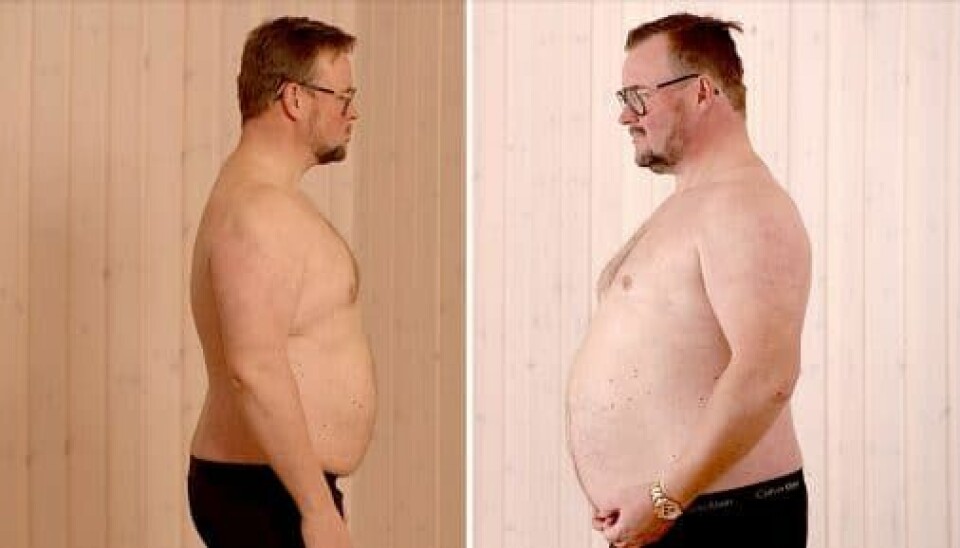 Jesper Julian Møller i dag og før, hvor han var 17,4 kg tungere (Foto: Mads Castillo/TV2 og Henrik Klock/TV2)
