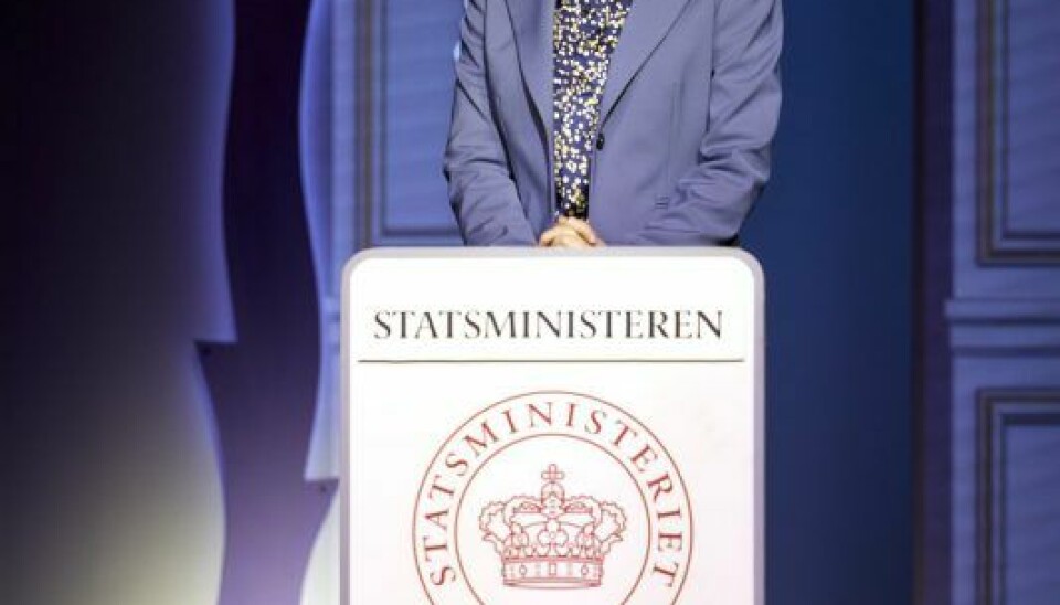 Merethe Mærkedahl som Mette Frederiksen i Cirkusrevyen 2022. (Foto: Bo Nymann)
